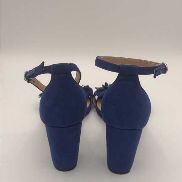 Unisa Royal Blue Suede Block Heels with Floral Toe Detail - Picture 3 of 4